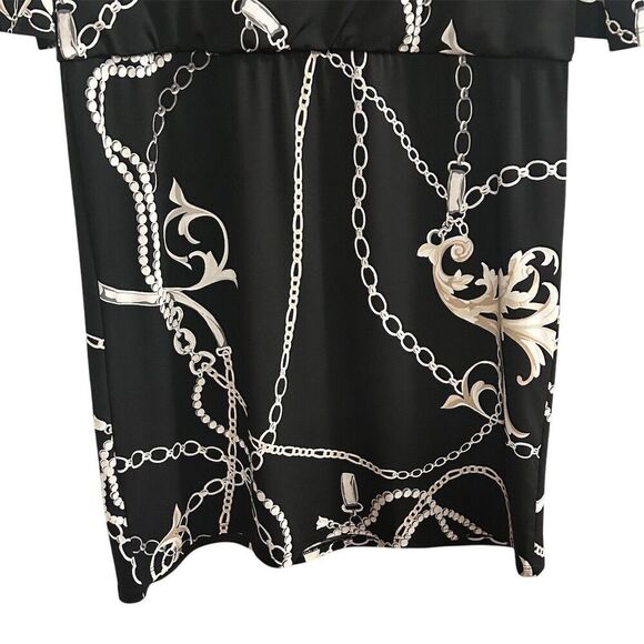 White House Black Market Women's Blouson Dress S Chain Link Print Black - Picture 13 of 16